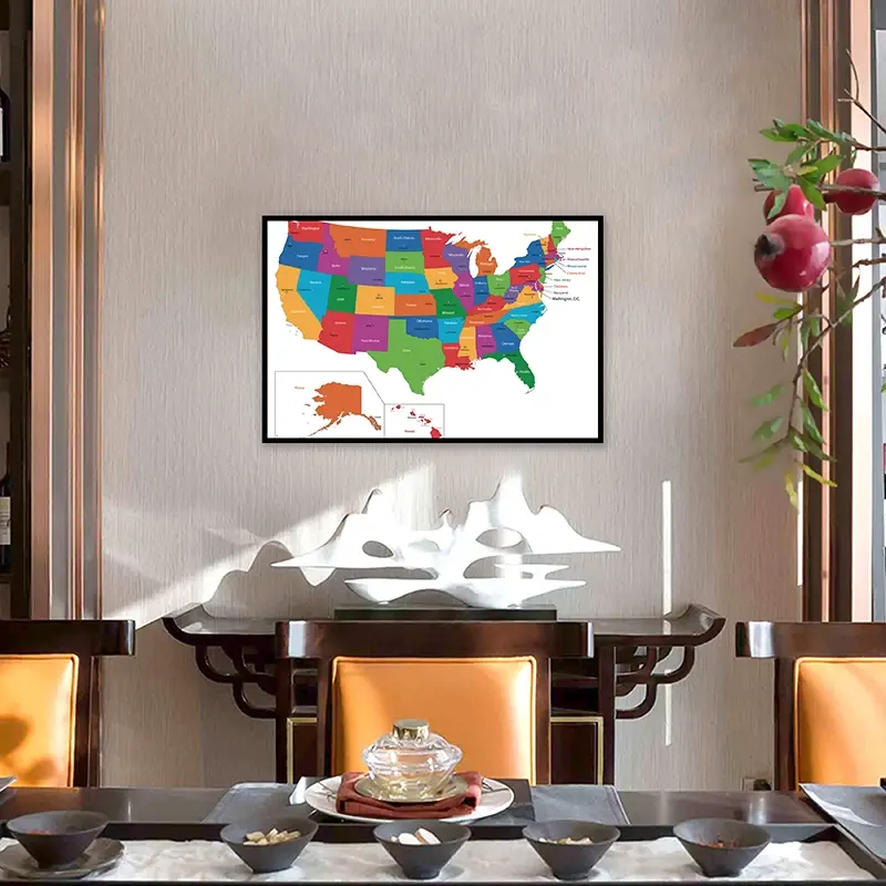 영어 부직포 캔버스 페인팅 벽 아트 포스터 및 인쇄물, 미국 지도, 집 장식, 사무용품, 59x42cm