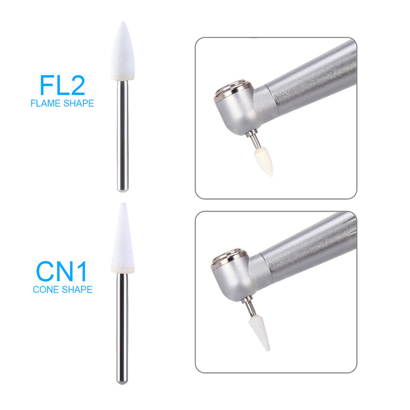 AZDENT 12 Buah/Boks Batu Putih Gigi Poles FG Burs Kerucut/Api/Bulat Bentuk Abrasi Cocok untuk Handpiece Kecepatan Tinggi 1.6Mm