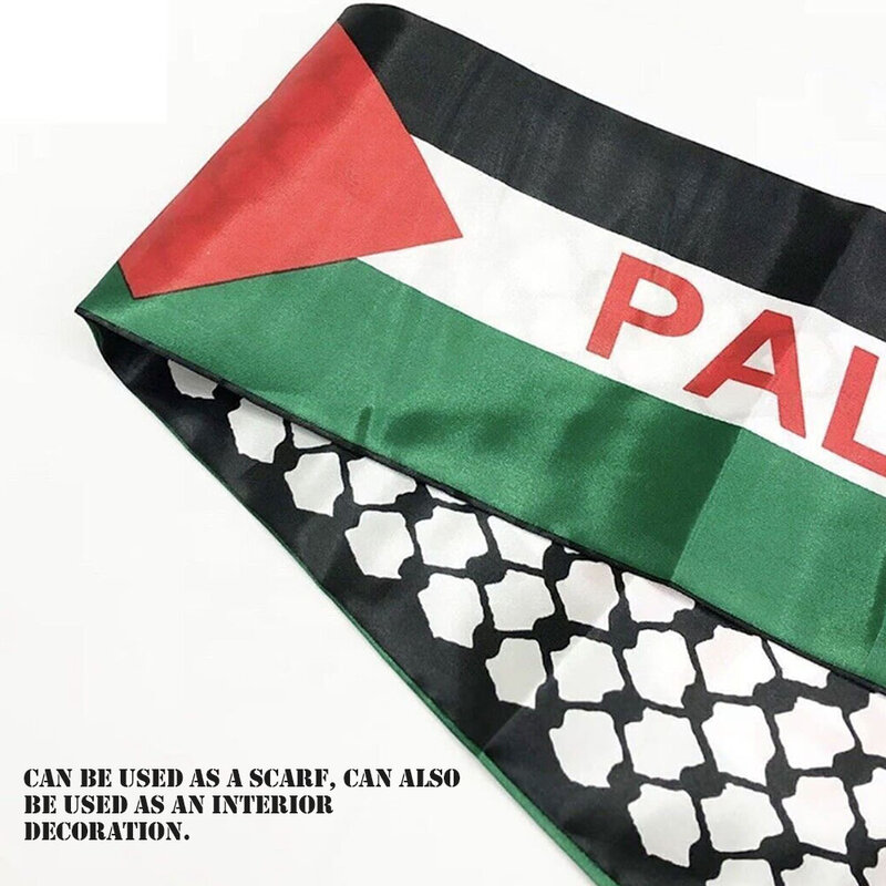 1Pcs Palestine Flag Scarf Palestine National Day Scarf Printing Satin Palestinian Flag Scarf 130cm