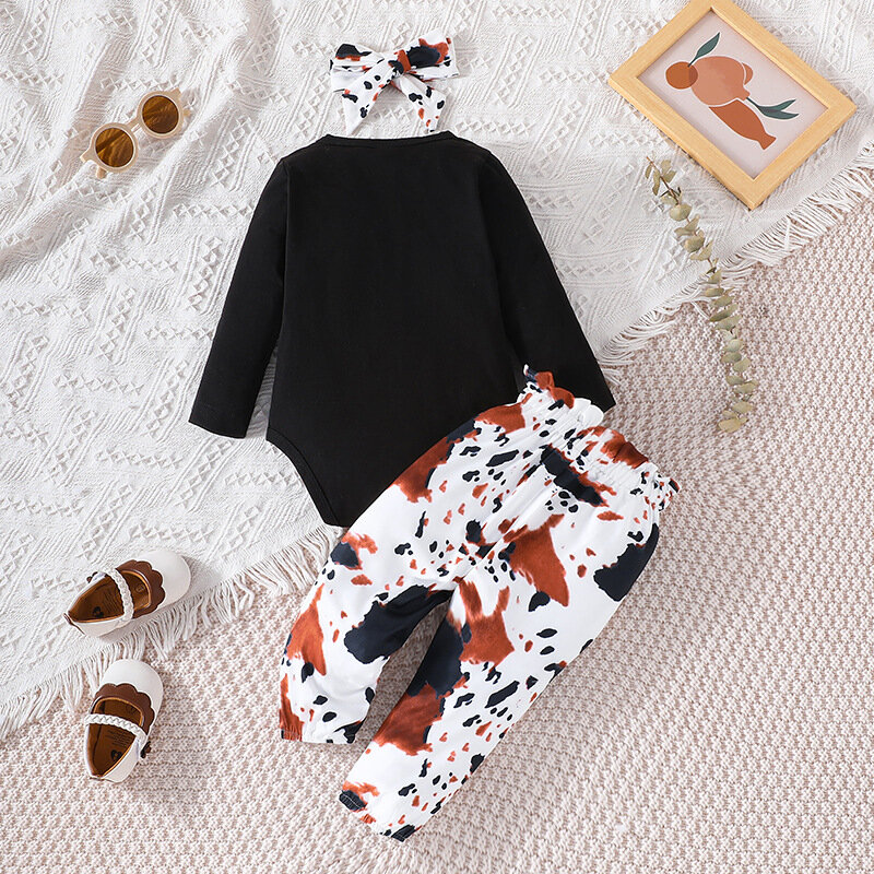 3-24 Months Newborn Baby Girl Clothes Set Infant For Girl Long Sleeve Bodysuit + Pants + Headband Cotton Clothing Suit Flower