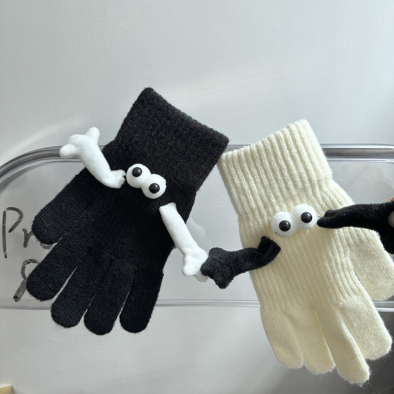 Вязаные перчатки ручной работы на магните зимние уличные велосипедные плотные теплые оригинальные модные митенки с пятью пальцами для пары