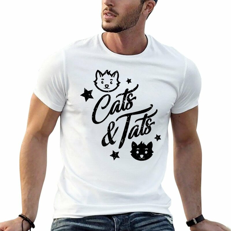 Мужская футболка с рисунком кошки и тату, большие размеры