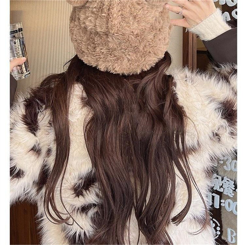 Syntheti-Peluca de pelo rizado sintético, cabellera de lana de cordero, sombrero de pescador, color negro Natural, liso, conexión Natural
