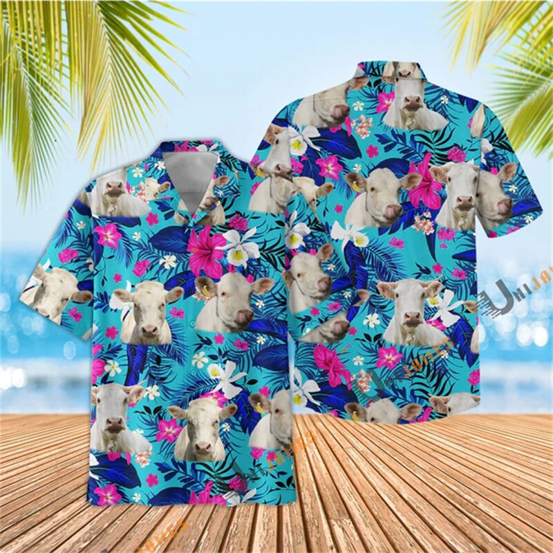 قمصان رجالية برسومات زهور ، بلوزات بطباعة أنميل ثلاثية الأبعاد ، بلوزة كاجوال بطية صدر ، قمة هاواي ، ملابس الموضة ، الصيف