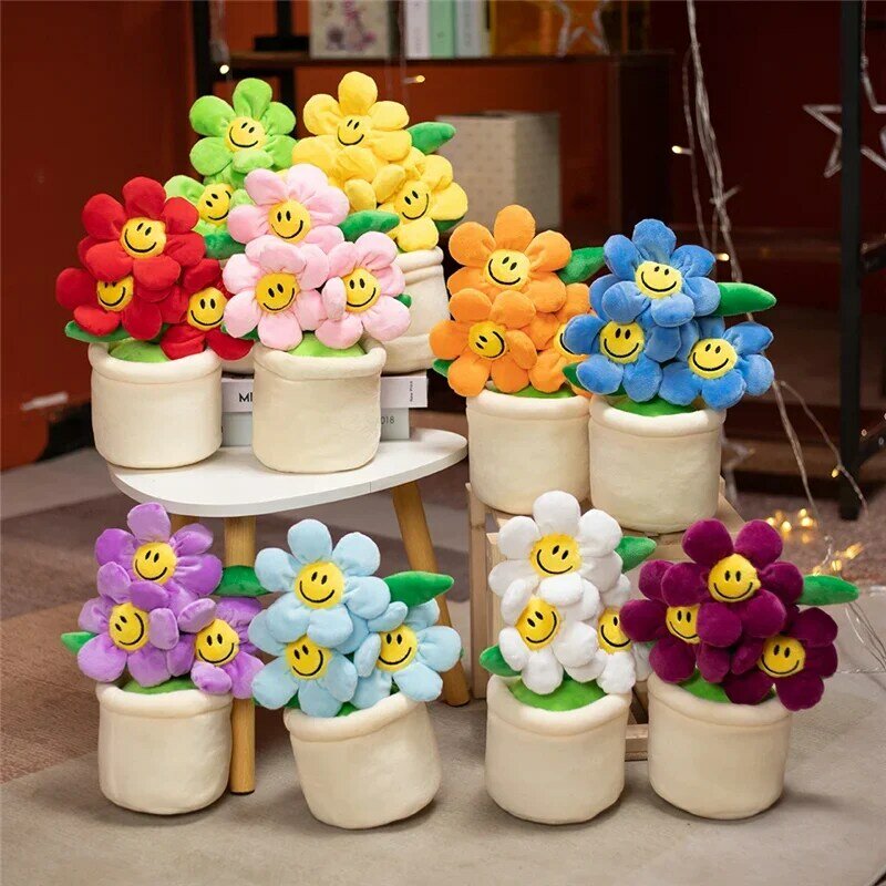 Pot de fleurs de tournesol en peluche pour la décoration de la maison, coton PP, peluche, plante douce, fleur souriante colorée, cadeau pour dames et filles, 30cm