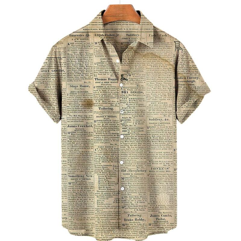 Camisa hawaiana de manga corta para hombre y mujer, camisa con estampado 3D Vintage, papeles de noticias, moda de gran tamaño, playa, Verano