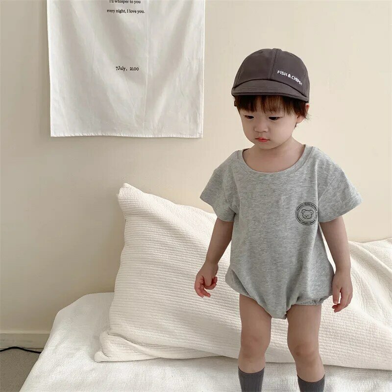 2024 Summer New Baby Cute Cartoon Bear Bodysuit Infant Boy Girl Cotton Short Sleeve Jumpsuit Toddler Casual Thin Clothes 0-24M