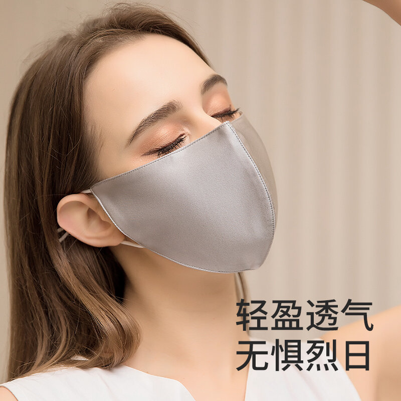 Masker Tabir Surya Sutra Penutup Seluruh Wajah Anti Radiasi Biru Ultraviolet Alergi Kerudung Sutra Murbei Polos Krep Satin Perempuan