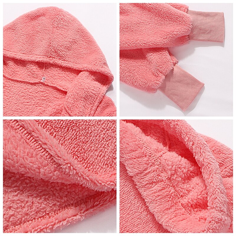 Conjunto de pijama de flanela quente feminino, roupão de manga comprida, colete, calça curta rosa, roupa caseira fofa, inverno
