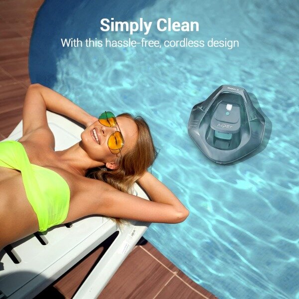 AIPER Seagull SE limpiador de piscina robótico inalámbrico, aspirador de piscina que dura 90 minutos, indicador LED, estacionamiento automático, Ideal para sobre el suelo