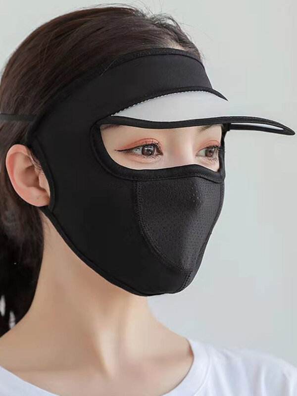 Facekini-protector solar para mujer, sombrero con máscara UPF50 +, Anti ultravioleta, nailon, sombra antipolvo, Color sólido, 1 pieza, nuevo estilo, Verano