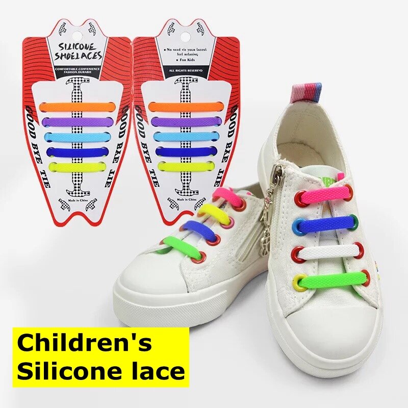 10Pcs/Set Elastic Silicone Shoelaces Children Athletic Running No Tie ShoeLaces All Sneakers shoes lace Fit Strap Shoelace