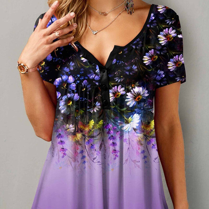 Блузка с коротким рукавом и цветочным принтом