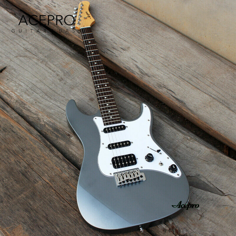 Acepro Metallic Grey ST Electric Guitar, Tremolo Bridge, S-S-Humbucker Pickups Mini Switch for Split Coil, In Stock Guitarra