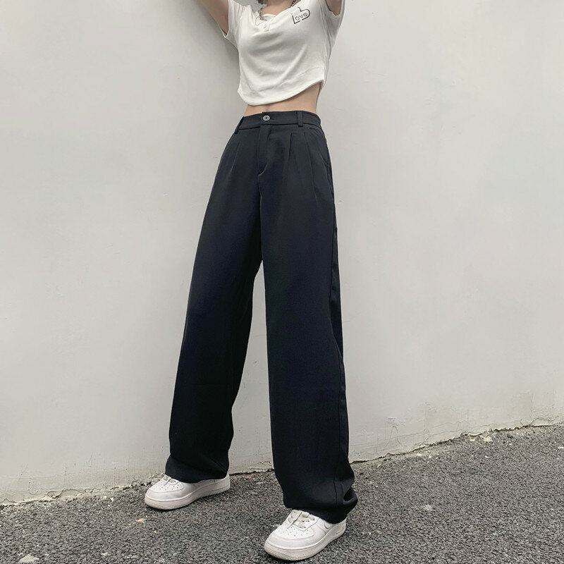 Women's Casual Wide Leg Suit Pants Spring Summer Streetwear High Waist Straight Loose Suit Pants Lady Thin Long Trousers