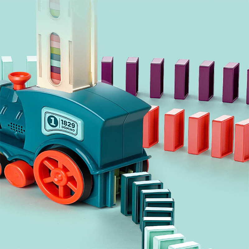 Juego de tren de dominó automático con sonido y luz, juguete educativo DIY, regalo para niños, construcción de edificios, juego de bloques de dominó