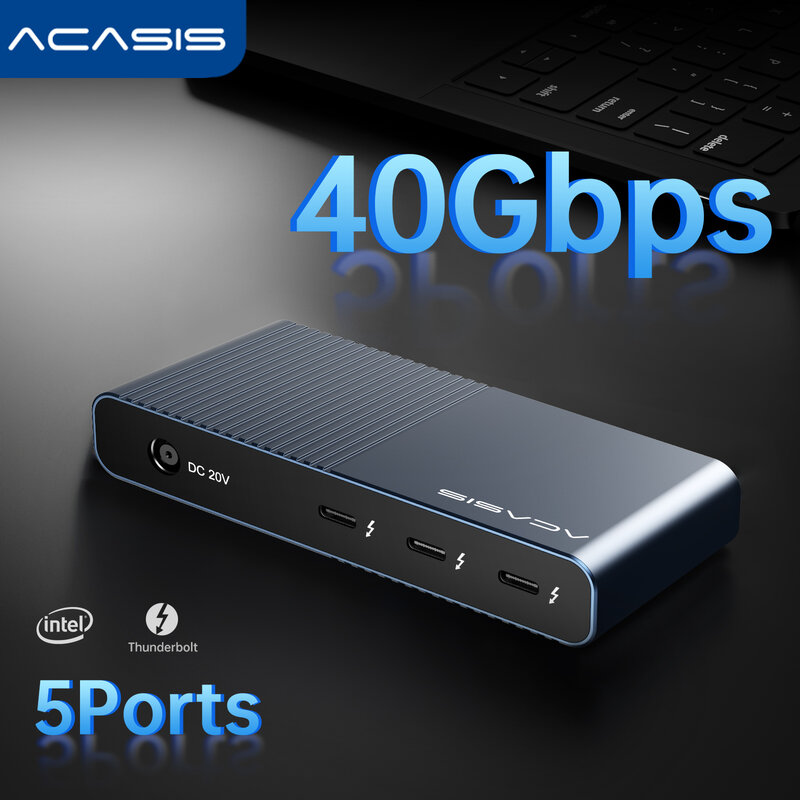 Acasis-Estação de Docking Thunderbolt 4, 40 Gbps, USB 4.0, 5 em 1, Deck Tipo C, 8K @ 60Hz, Saída de Vídeo, PD Carregamento para Macbook Pro