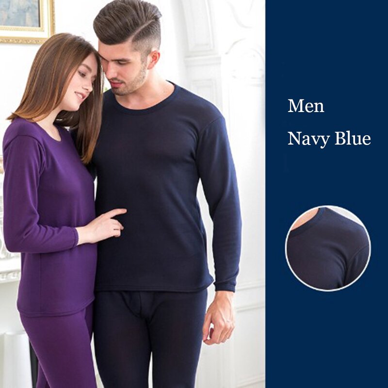 Men's Women's Winter Warm Velvet Thickening Inner Thermal Underwear Long Pajamas Set Top + Pants