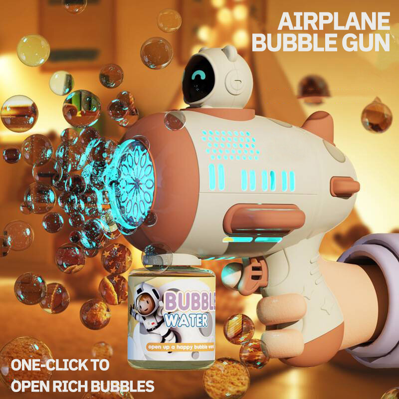 Pistola de bolhas elétrica para crianças, sabão automático astronauta Bubbles máquina brinquedo ao ar livre, presente do dia das crianças, 12 buracos