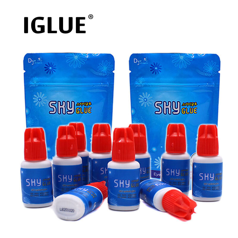SKY S Plus-10 botellas de pegamento, 5ml, suministros de extensión de pestañas, herramientas de maquillaje, Corea, sin irritación, adhesivo más fuerte con bolsa Original