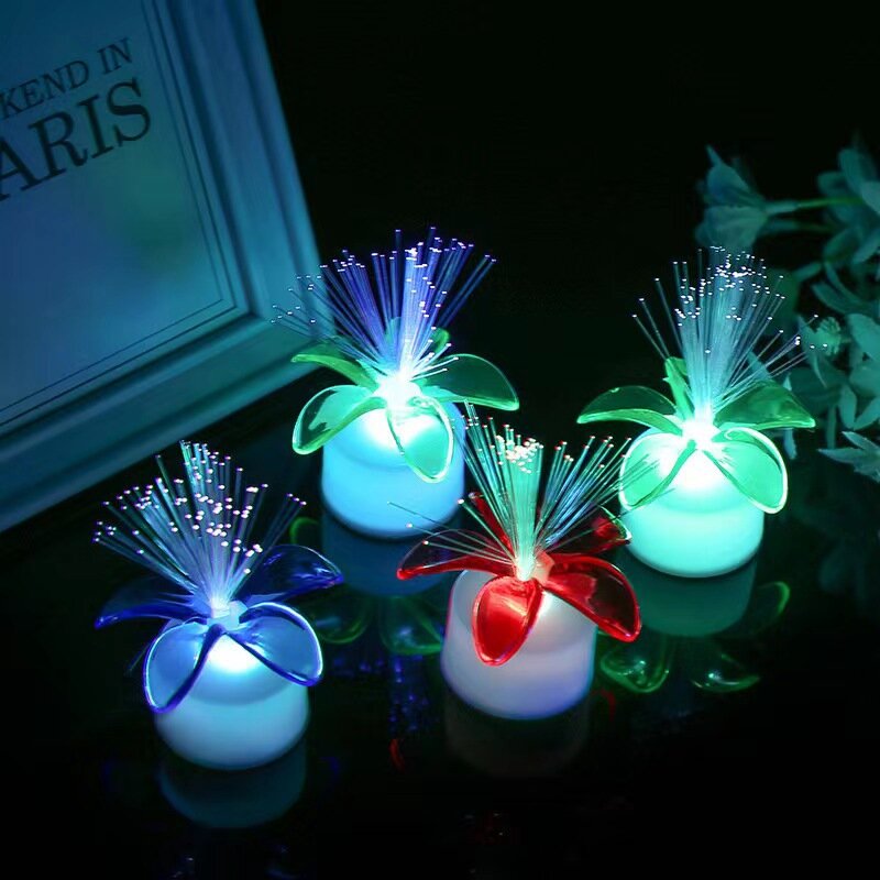الألياف البصرية ضوء زهرة 10 قطعة الأزهار LED ضوء الليل اللون تغيير الألياف البصرية ليلة مصباح للأطفال غرفة ديكور حفلة عيد