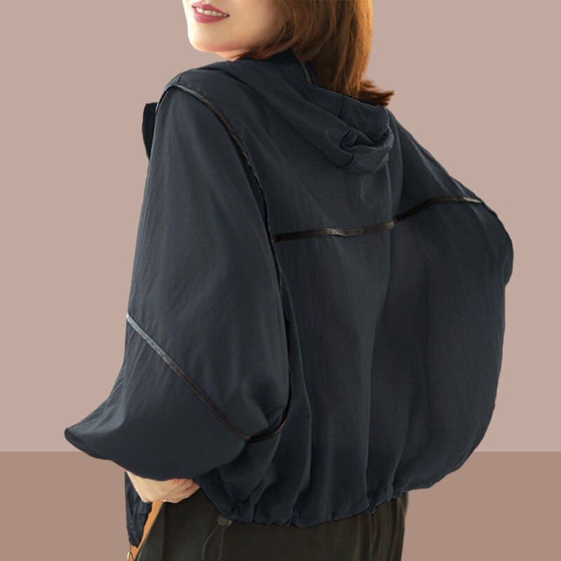 Jaket Wanita kaus bertudung ringan pakaian pelindung matahari gratis pengiriman pakaian olahraga longgar mantel lengan panjang ritsleting