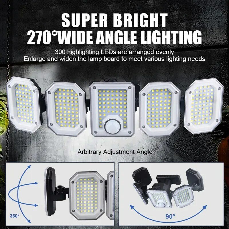 3つのモード分割型ウォールライトソーラー300 LED 270 ° 広角照明リモコン用中庭ガーデンカーポート