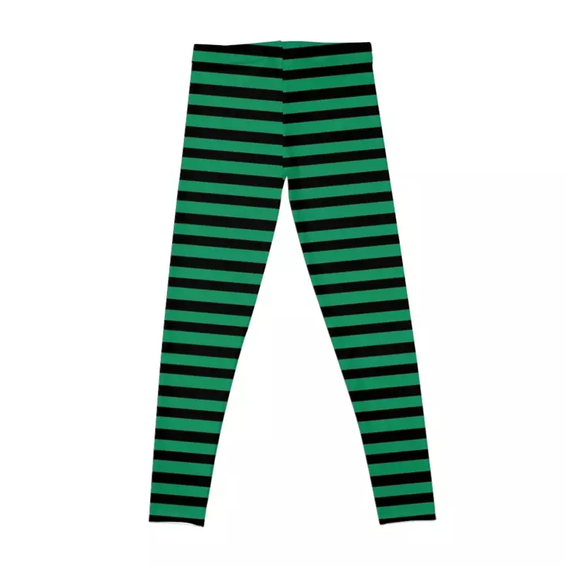 Leggings de sport à motif rayé classique pour femmes, noir et vert, Halloween Strihear, par Cecca Designs