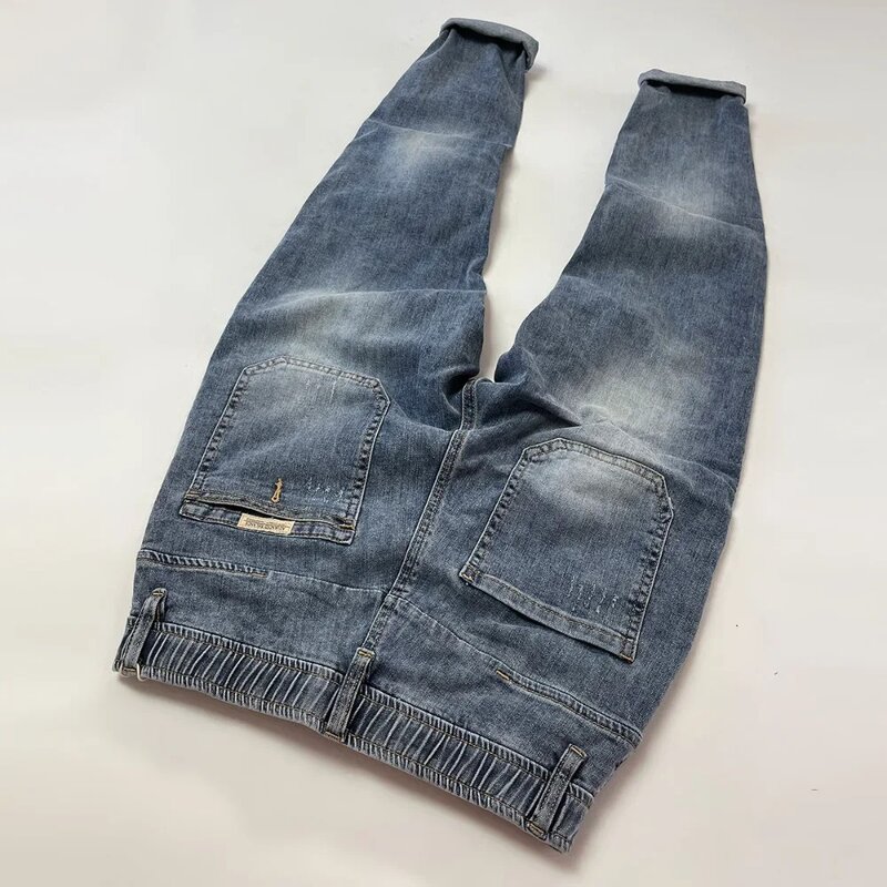 Celana Jeans panjang kaki kecil pria, celana kargo celana pantalon kasual regang serbaguna musim gugur untuk lelaki