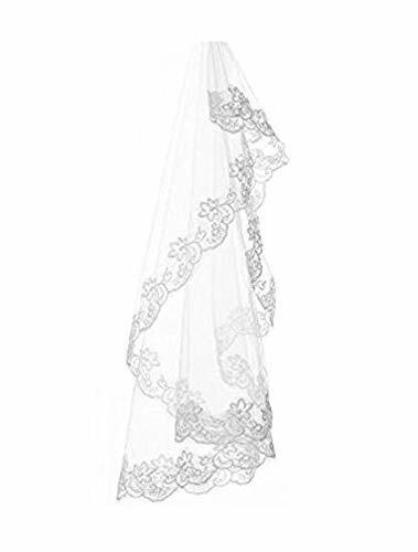 Kerudung pengantin satu lapisan putih dan gading tepi renda aksesori pernikahan