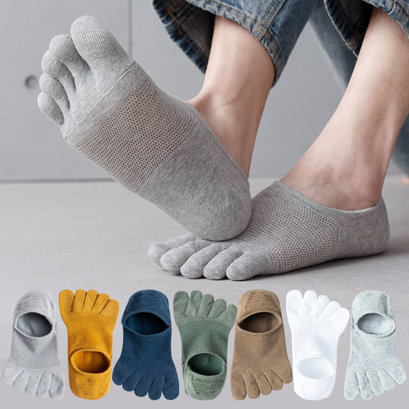 Men's Five Finger Socks Summer Thin Breathable Soft Cotton Split Toe Socks Solid Color Sweat Absorption Non-slip Mesh Socks