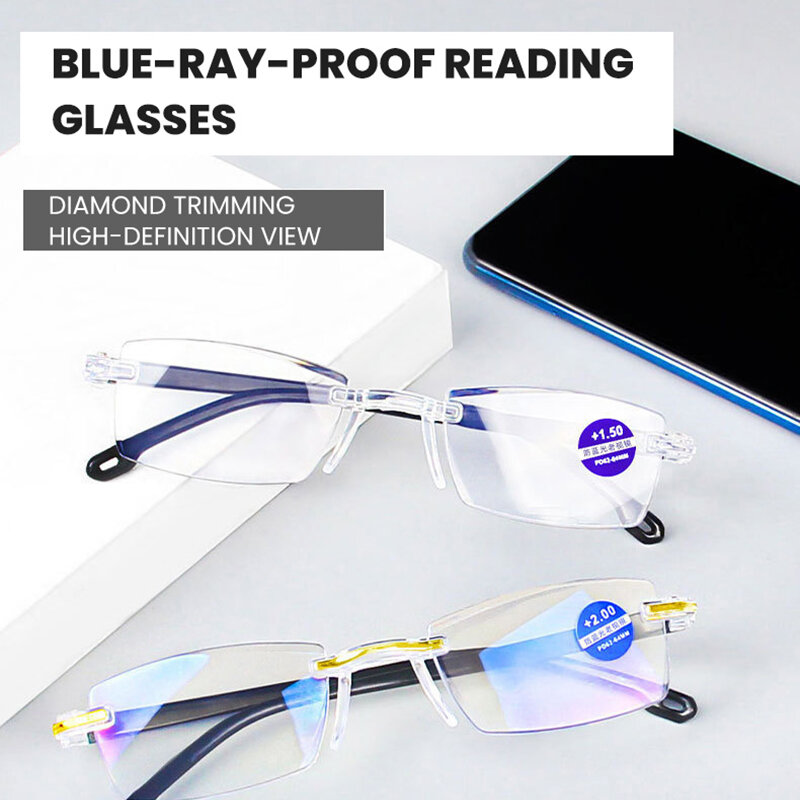 Óculos para hipermetropia Óculos para presbiopia Óculos para hipermetropia Bloqueadores de luz azul Armação de óculos sem bordas Óculos inteligentes Óculos de corte na borda