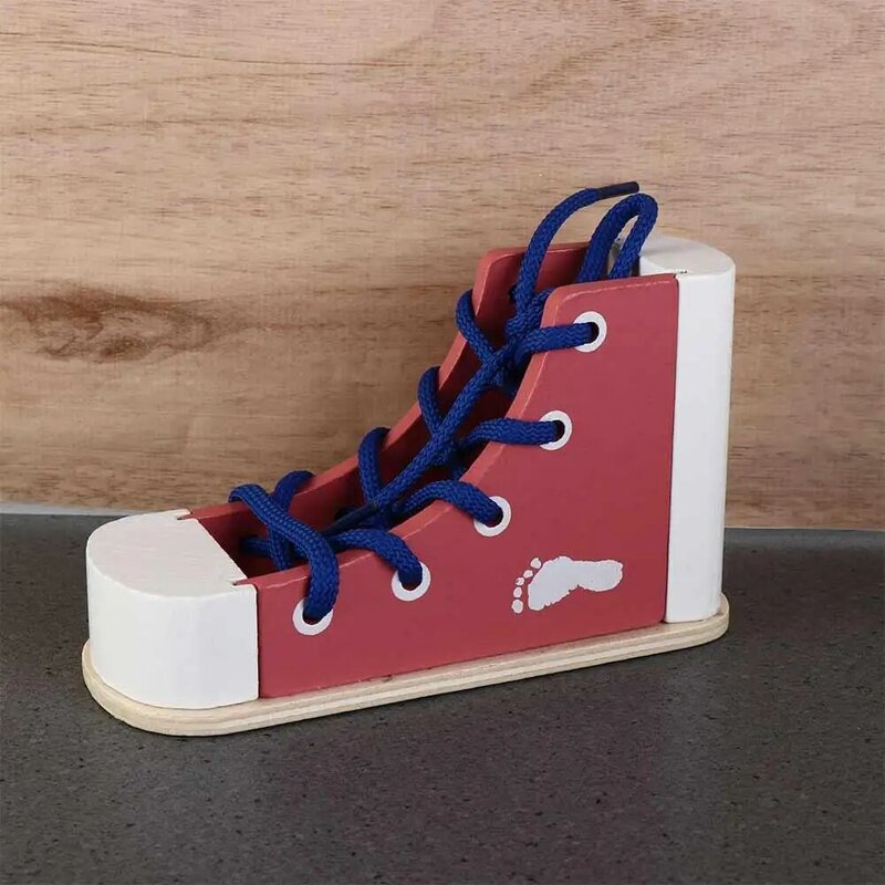 Sepatu tali sepatu kayu, mainan Puzzle permainan tali sepatu dengan tali sepatu mainan tali kayu