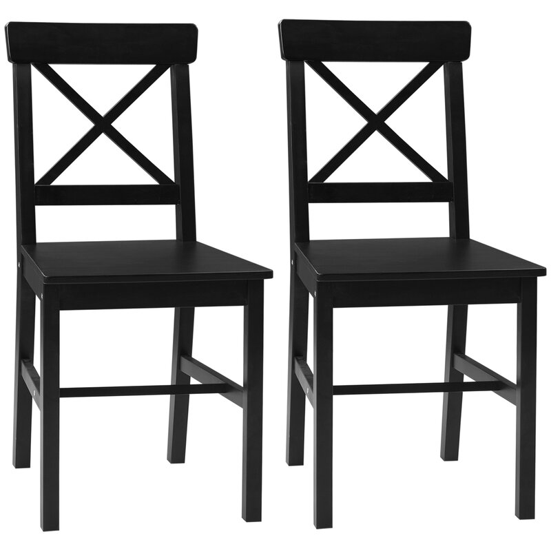 Set of 2 HOMCOM Modern Farmhouse Black Wooden Kitchen Chairs with Cross Back, Sturdy and Stylish Dining Chairs, Perfect Addition