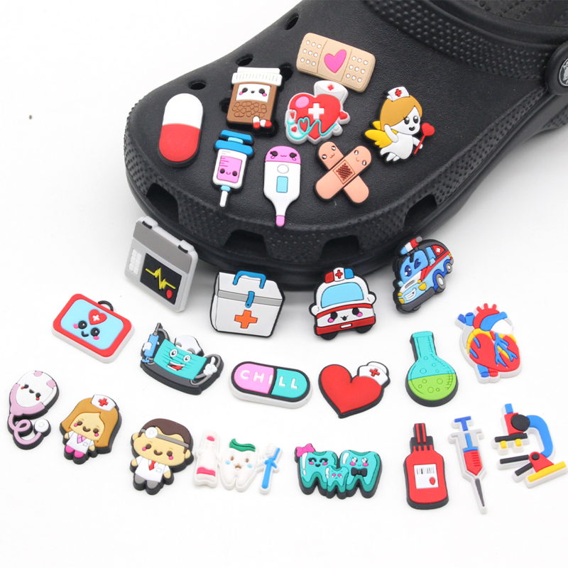 New 1pcs Cute doctor medical Shoe Charms Cartoon pills/Bandage DIY croc clogs Aceessories for Sandals Decorate kids Gifts jibz
