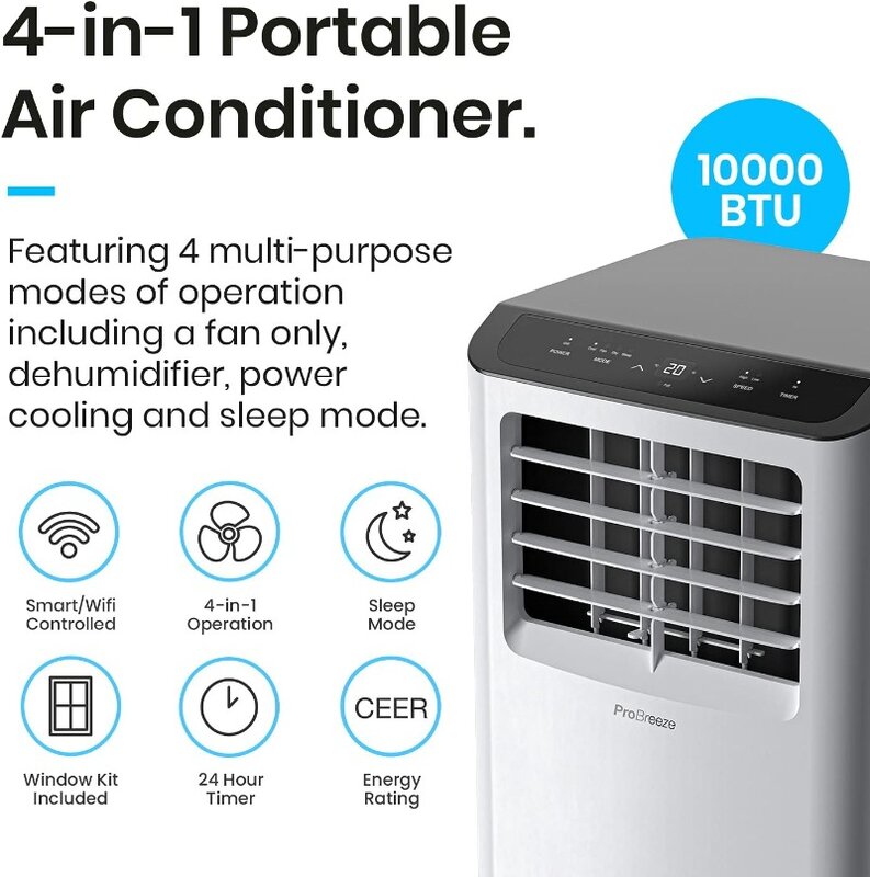 4 in 1 Portable Air Conditioner for Room 10000 BTU 450SqFt Air Conditioning Unit, Smart Air Conditioner with Fan, Dehumidifier