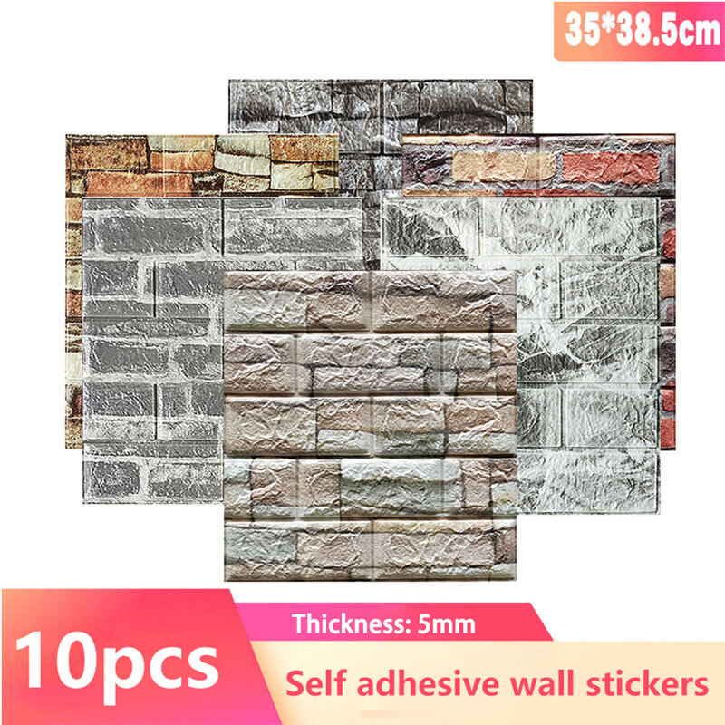 Adesivos de parede 3d para sala de estar, imitação de tijolos, papel de parede autoadesivo impermeável, decoração, 35cm x 38cm, 10pcs