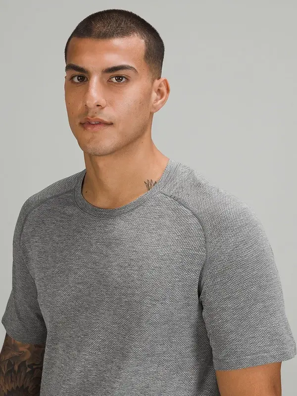 Limão-Camisa esportiva de manga curta masculina em metal Vent Tech, camiseta casual, respirável, gola redonda, secagem rápida, elástica