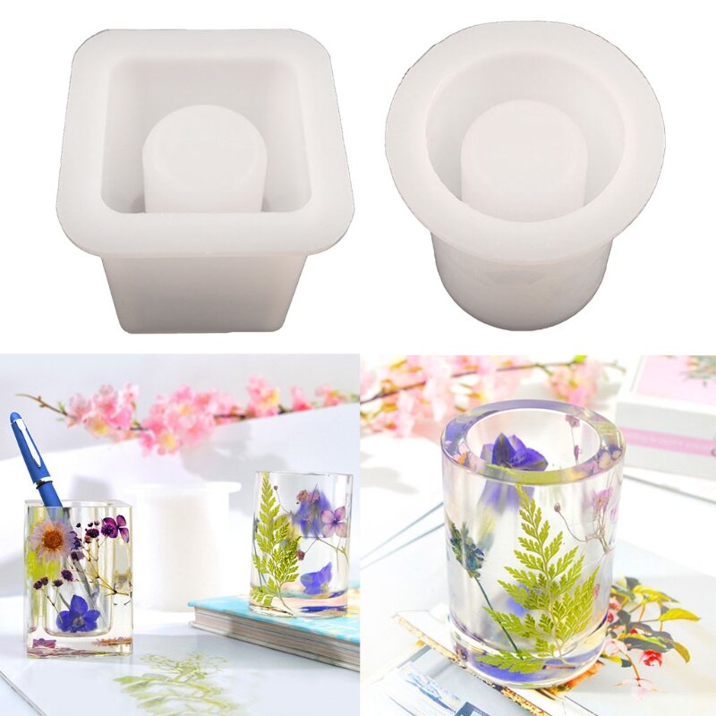 Crystal Epoxy Resin Mold Pen Holder Container Desk Silicone Mould