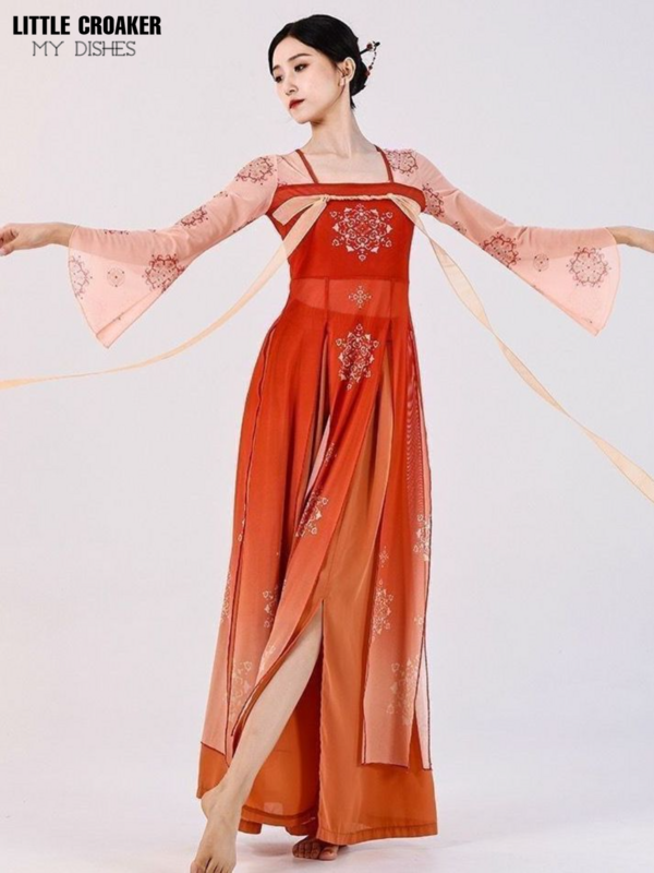 Disfraz de actuación de baile clásico para mujer, vestido de gasa Hanfu de bailarina de la Dinastía Han Tang, traje de baile chino