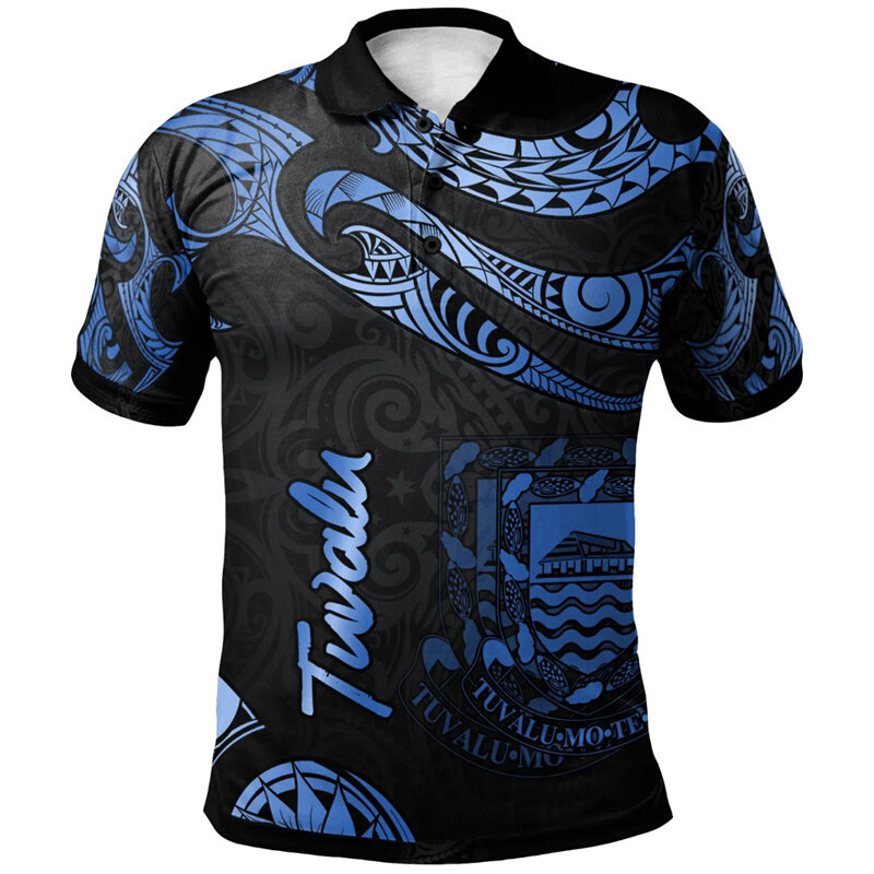 Рубашка-поло мужская с 3D-принтом острова Тувалу, полинезийские повседневные свободные футболки с короткими рукавами, на пуговицах
