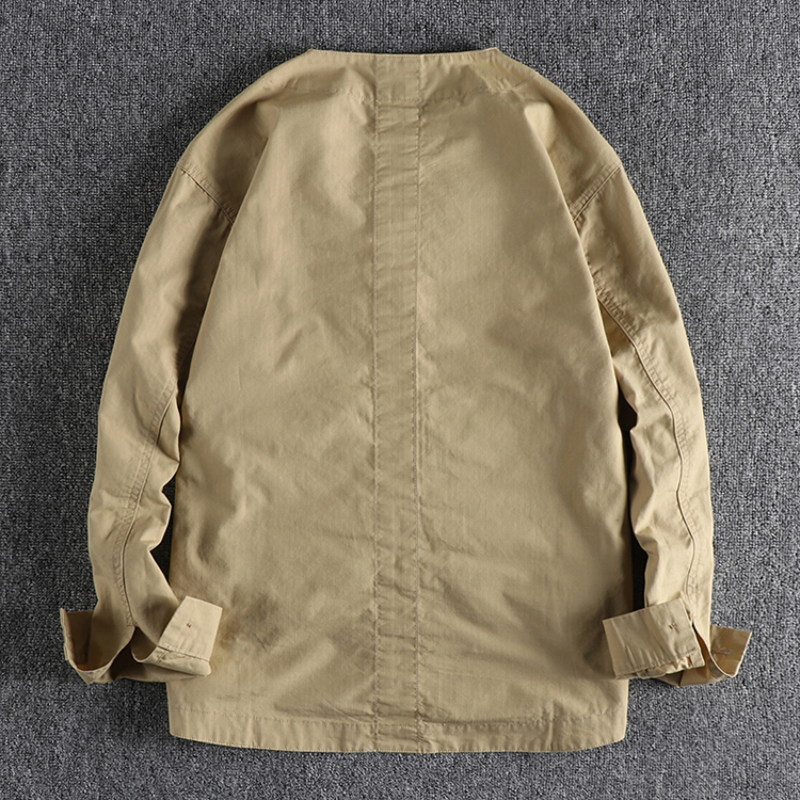 Трендовая камуфляжная рубашка-карго без воротника, мужское повседневное молодежное пальто с длинными рукавами в стиле ретро