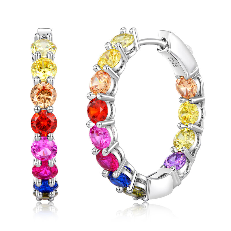 ALLNOEL-Brincos grandes de argola para mulheres, prata esterlina 925, zircão colorido, cristal arco-íris, joias