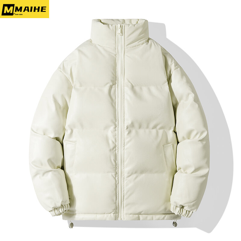 Jaqueta de algodão masculina, gola vertical espessa, casaco impermeável, à prova de vento, monocromático, moda casual, inverno