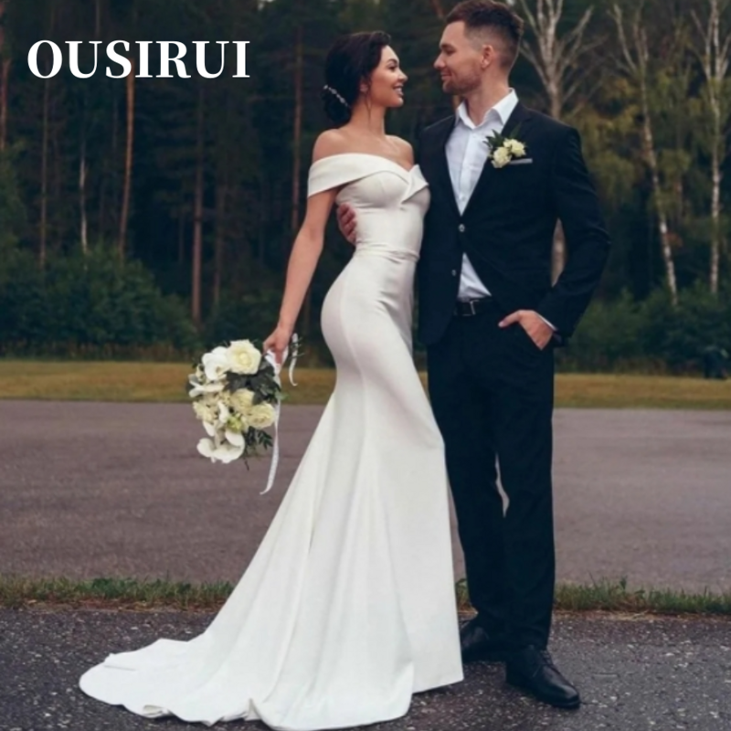 OUSIRUI Backless Bridal Gowns Custom Made Sweep Train Elegant V-Neck Mermaid Wedding Dresses Off The Shoulder Vestidos De Novia