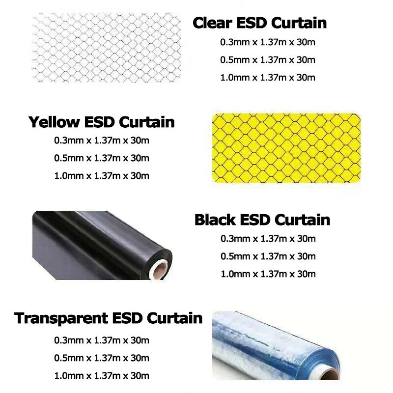 0.5mm 1.37x30m Conductive Cleanroom Antistatic ESD Black Grid PVC Door Curtain Film For Electronic Factory