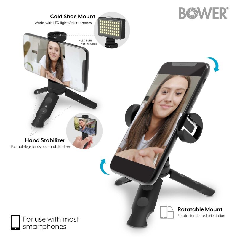 (Confezione da 2) treppiede Mobile con impugnatura superiore Bower con supporto per scarpe fredde e supporto per Smartphone a 360 gradi, compatibile anche con luci a LED, fl