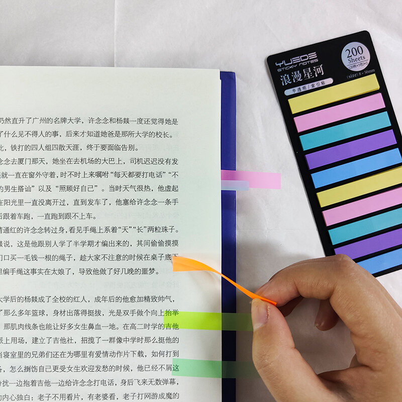 KindFuny 200 arkuszy, kolorowe naklejki przezroczysta fluorescencja umieściła, że oznacza samoprzylepną stronę z notatkami do zakładki do materiały biurowe szkolnego
