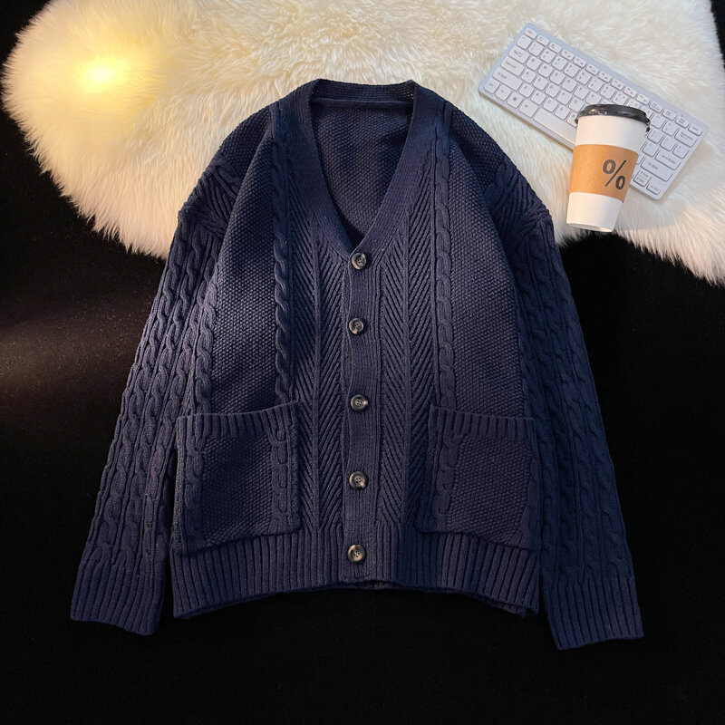 Cárdigan de punto coreano para hombre, suéter de algodón, cárdigan informal con botones para el hogar, abrigo X26, Otoño e Invierno
