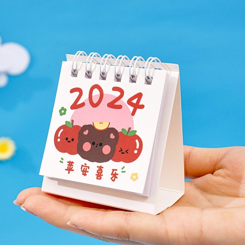 Small Daily Planning Monthly Calendar, Mini 2024 Cute Cartoon Desk Calendar for Home School Office Decor